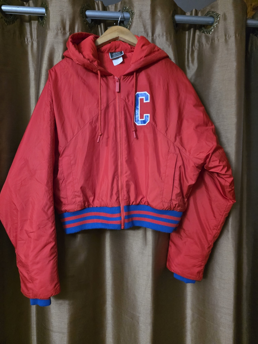 Red Hooded Bomber Jacket with C Patch